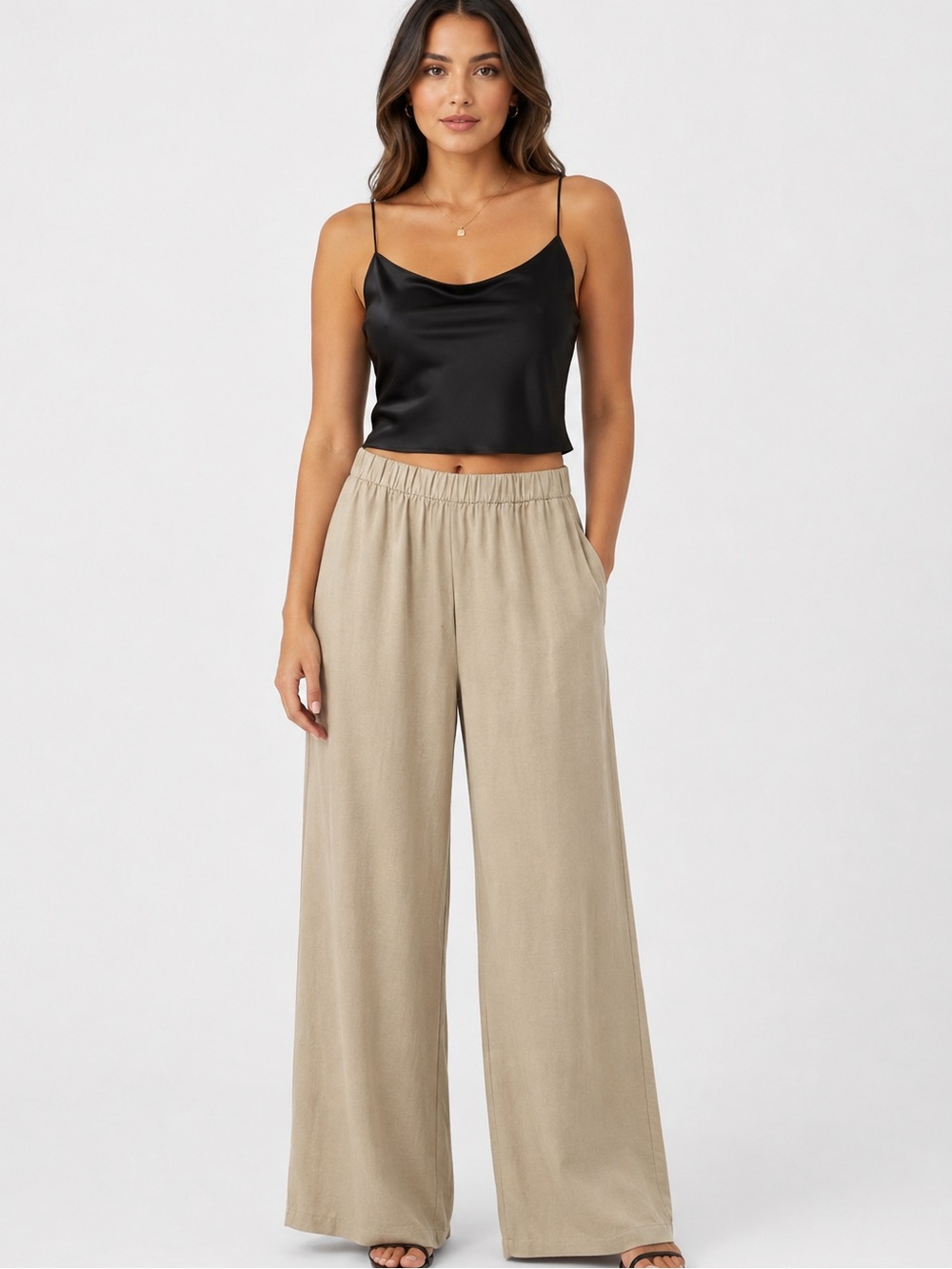 Worthington Neutral Beige Wide-Leg Pull-On Pants